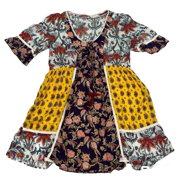 Anthropologie Lilka Patchwork Paisley Boho Trapeze Babydoll Mini Dress - Picture 3 of 10